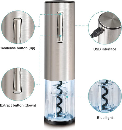 - EZBASICS Electric Wine Bottle Opener kit | Rechargeable Automatic Corkscrew -
