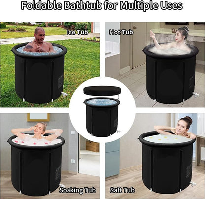 367L Portable Ice Bath for Cold Water Therapy Training/an Ice Bathtub with Cover for Athletes-Adult Spa for Ice Baths and Soaking-Outdoor Cold Plunge Tub,Foldable Bathtub Indoor Outdoor Use