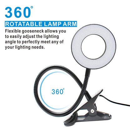 - KNAMKY USB LED Desk Lamp Clip On Light | 3 Light Mode | 10 Dimmable Brightness -