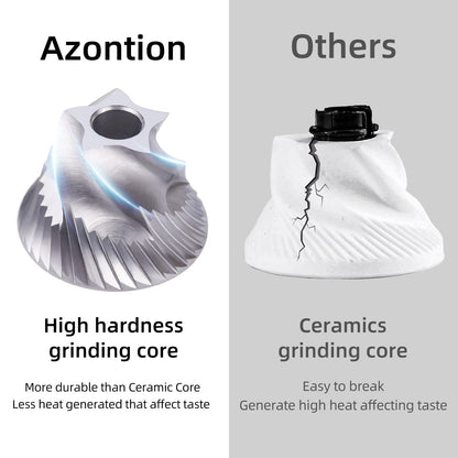 Azontion Coffee Grinder Manual CG30, 38mm Tiger Shark 420 SUS CNC Steel Burr, 36-Click Fine Adjustment, Portable Coffee Bean Grinder for Aeropress, Hand Pour, French Press, Espresso
