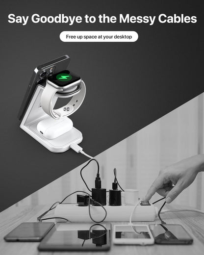 3 in 1 Wireless Charging Station,Aluminum Alloy Wireless Charger for Apple Devices,15W Fast Wireless Charging Stand for iPhone 15/14/13/12/11/8,Phone and Watch Charger Stand for Apple Watch,Airpods