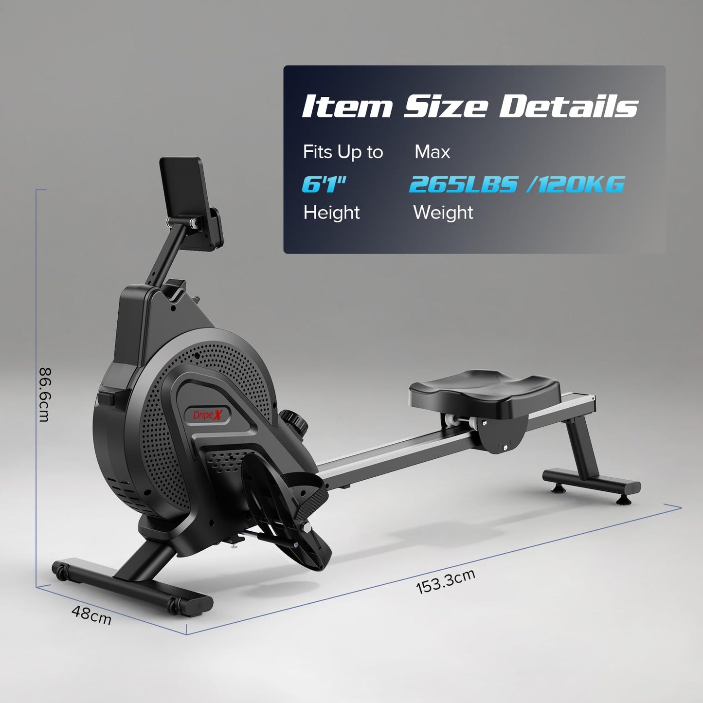 - Dripex Magnetic Rowing Machine for Home Use Rower Machine for Home Gym | Cardio Training Rower with Aluminum Slide Rail | 16 Adjustable Resistance & LCD Monitor -