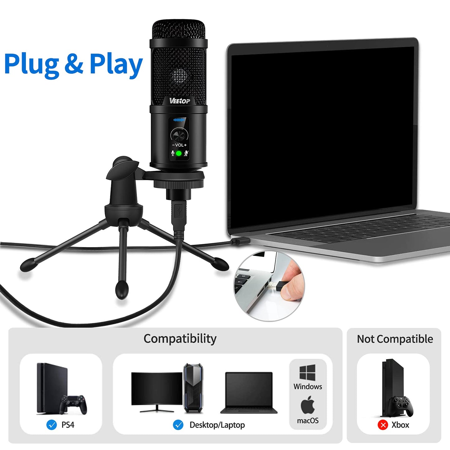 - Veetop USB Microphone Metal Computer Condenser -