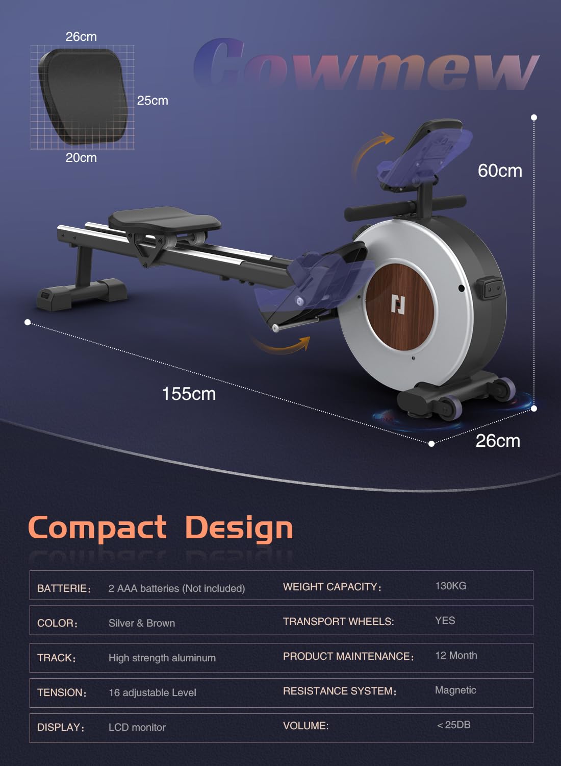 - Rowing Machine for Home Gym, Magnetic rowing machine with 16 Level Magnetic Adjustable Resistance | Quiet Rower -