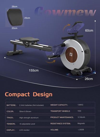 - Rowing Machine for Home Gym, Magnetic rowing machine with 16 Level Magnetic Adjustable Resistance | Quiet Rower -