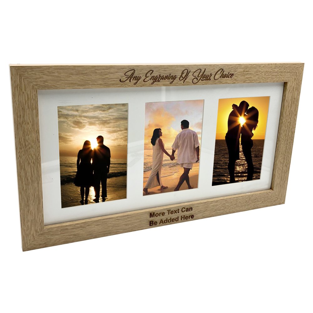 - Personalised Wooden Triple Photo 6 x 4 Frame -