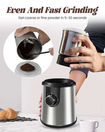 Andizun Coffee Grinder Electric, 350W Motor 80g Capacity Spice Grinder Electric with 304 Stainless Steel Blades for Coffee Beans, Nuts, Pepper
