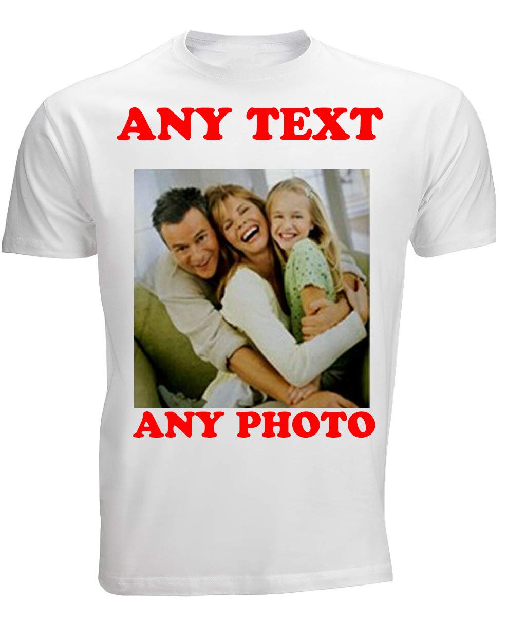4sold Create Your Own Custom Personalised Mens Kids T Shirt Any Photo, Any Text, Approx Up to 14" x 16" Print Size, White T Shirt (White, Unisex L)