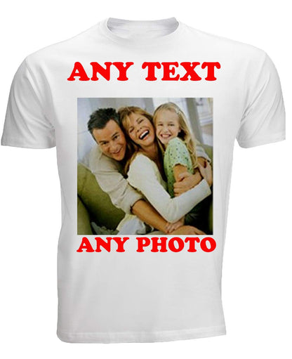 4sold Create Your Own Custom Personalised Mens Kids T Shirt Any Photo, Any Text, Approx Up to 14" x 16" Print Size, White T Shirt (White, Unisex L)