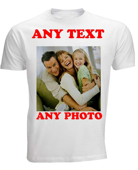 4sold Create Your Own Custom Personalised Mens Kids T Shirt Any Photo, Any Text, Approx Up to 14" x 16" Print Size, White T Shirt (White, Unisex L)