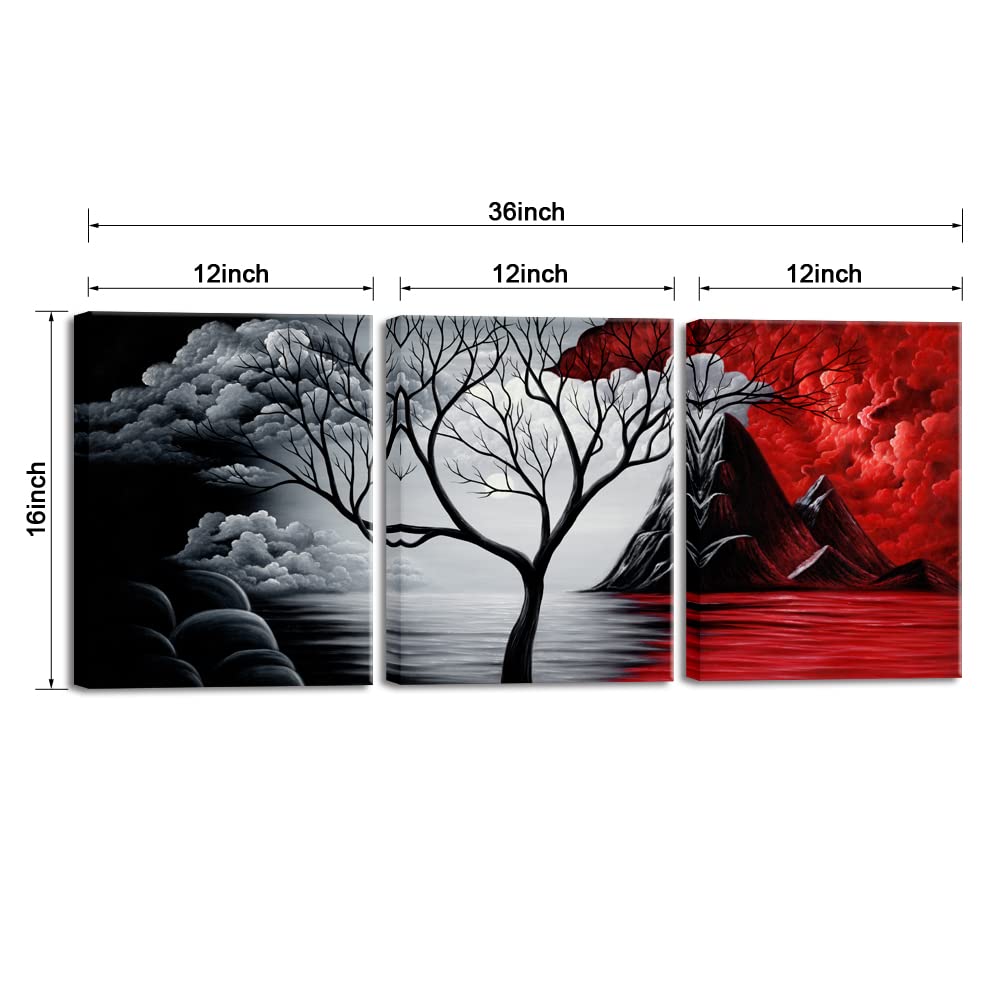 - Wieco Art - The Cloud Tree Large 3 Panels Modern Stretched and Framed