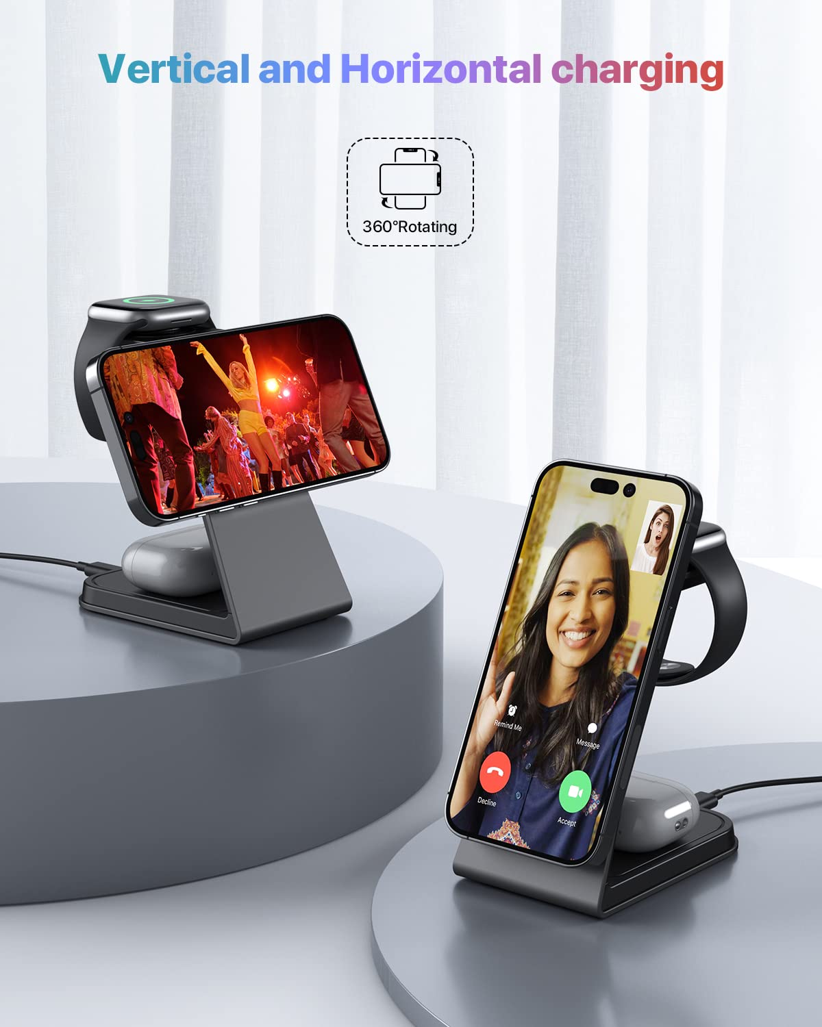 3 in 1 Mag-Safe Wireless Charging Station,Aluminum Alloy Magnetic 18W Fast Charger Stand Compatible with iPhone 15/14/13/12 Series,Apple Watch Series,Airpods 3/2/pro
