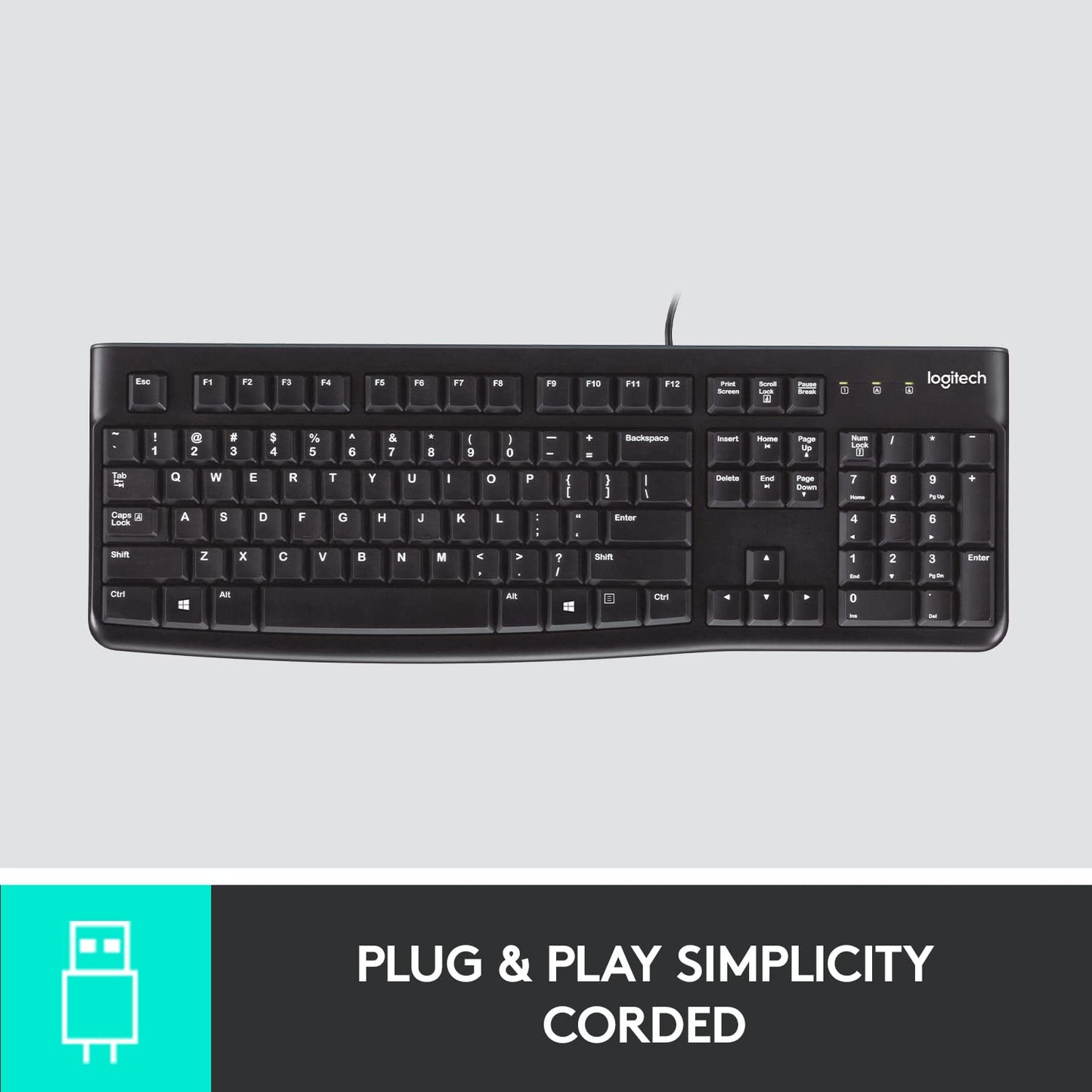 - Logitech K120 Wired Keyboard for Windows | USB Plug-and-Play | Full-Size | Spill-Resistant -
