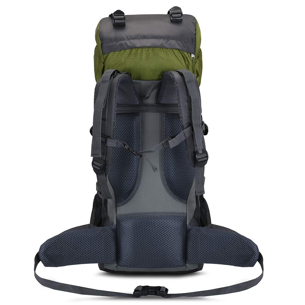 Bseash 60L Internal Frame Hiking Camping Backpack with Rain Cover, Outdoor Sport Travel Daypack for Climbing Touring (Green)