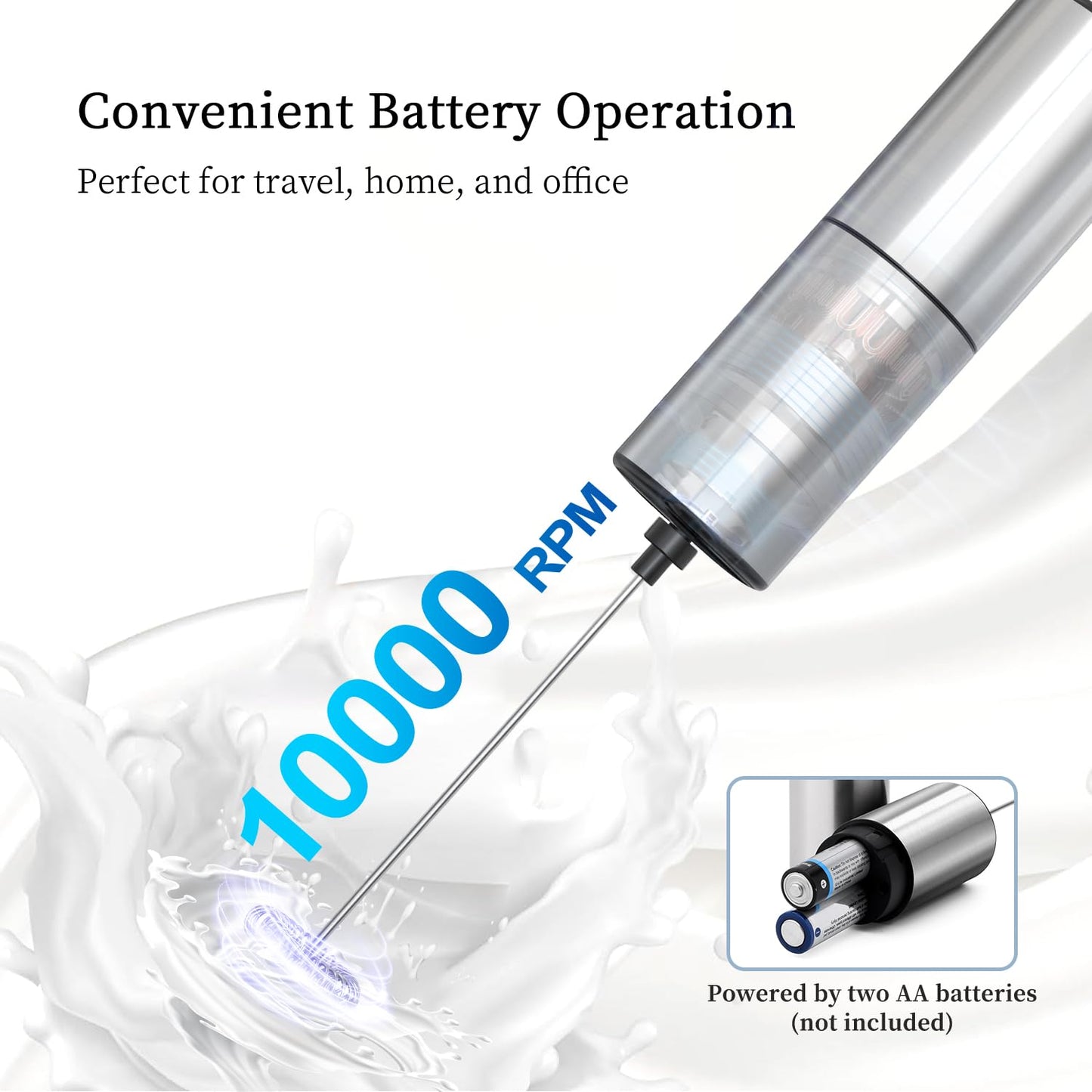- ELMWAY Electric Milk Frother Handheld | Stainless Steel Whisk -