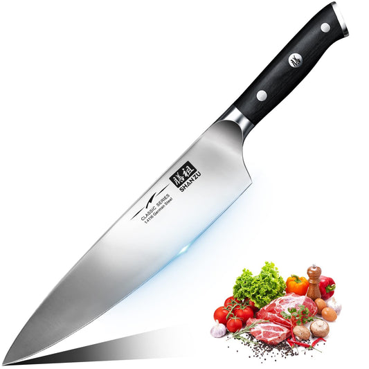 - SHAN ZU Japanese Chef Knife 20cm | Ultra Sharp Kitchen Knives | German Stainless Steel -