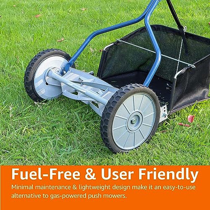 Amazon Basics Push Reel Lawn Mower, 46cm 5-blade with grass catcher, Blue