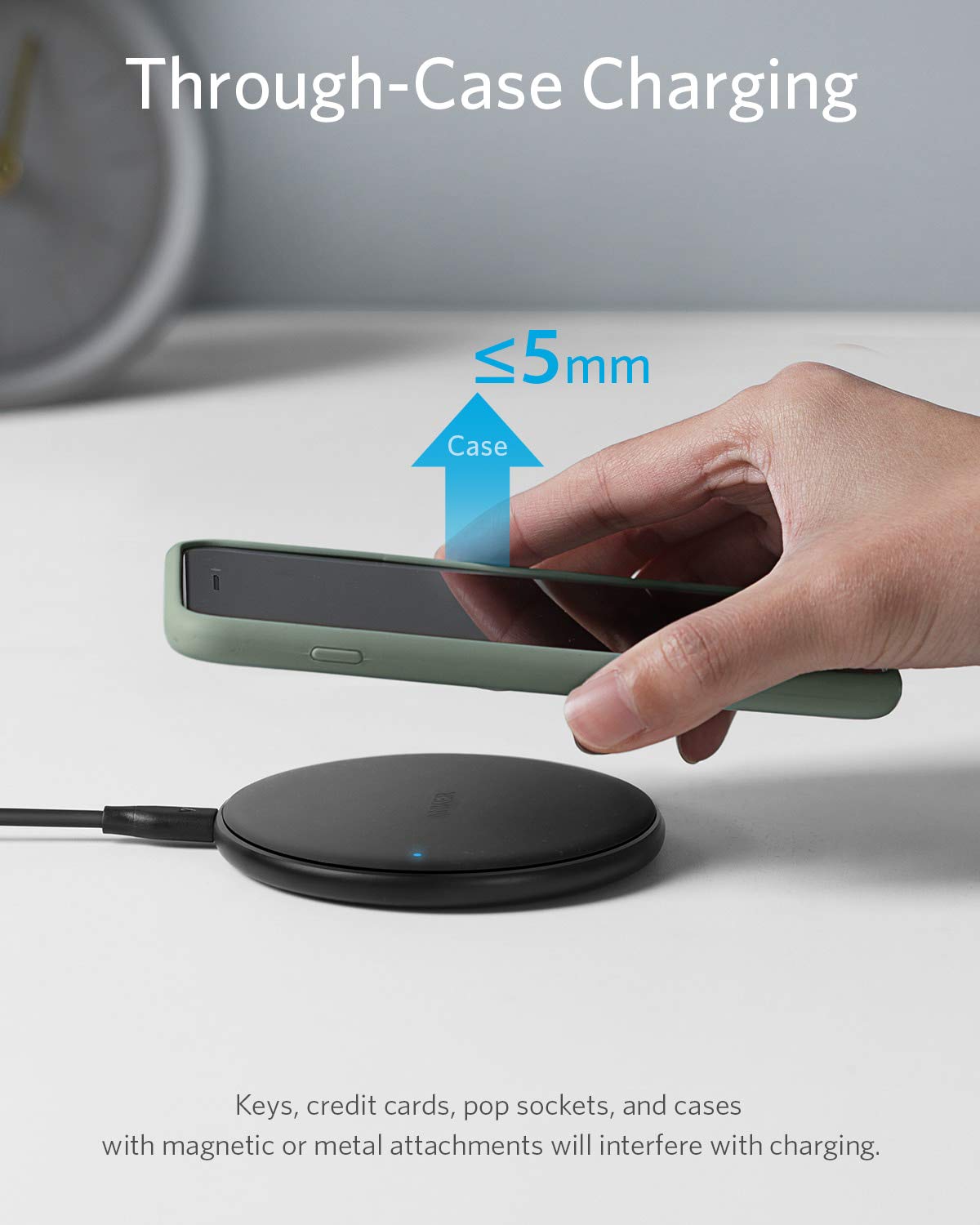 Anker Wireless Charger, PowerWave Pad for Samsung, Qi-Certified 10W Max for iPhone 13/13 Pro/12/11/SE 2020/AirPods/Galaxy S20 (No AC Adapter, Not Compatible with MagSafe Magnetic Charging)