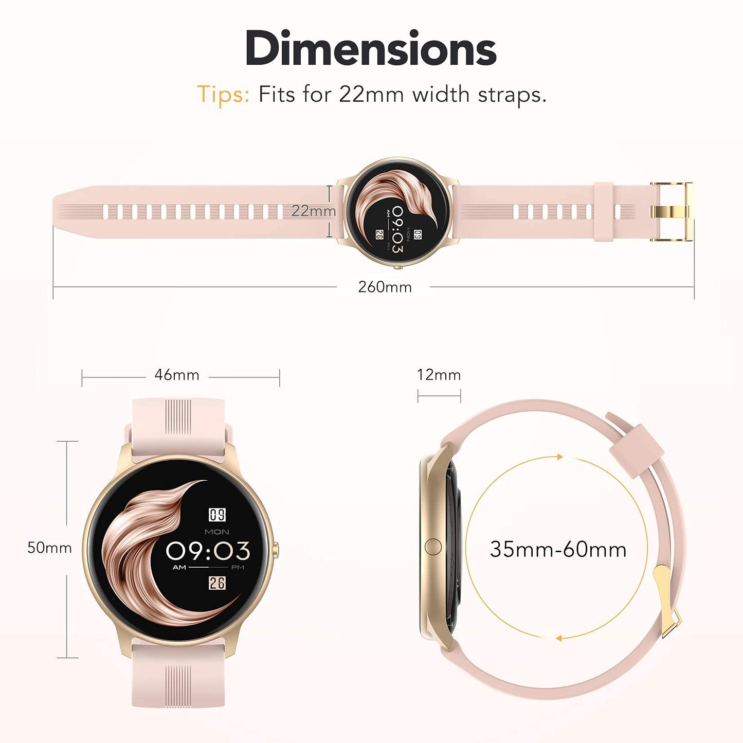 AGPTEK Smart Watch for Women, 1.3'' Full Touch Fitness LW11 Watch with Female Health Tracking, Heart Rate Monitor, IP68 Waterproof Outdoor Sports Smartwatch for Android iOS Phones
