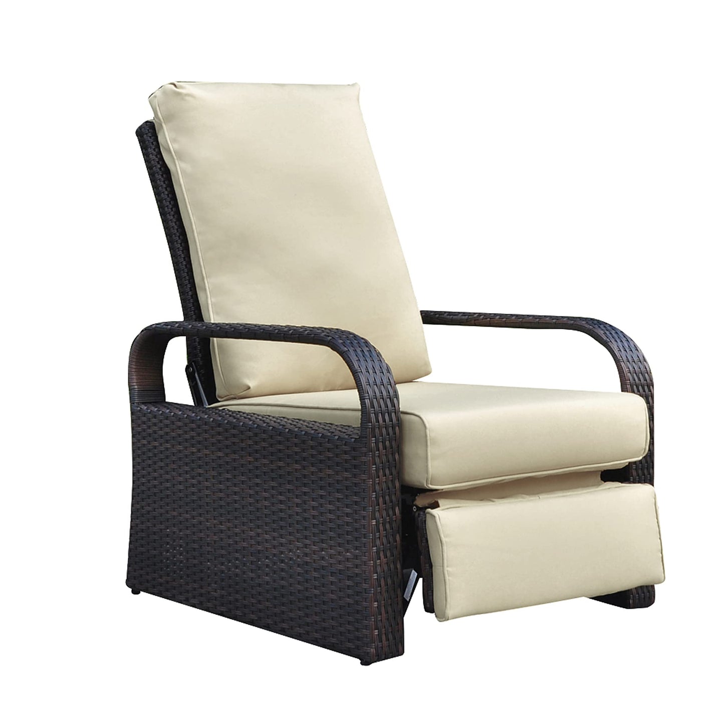 ATR ARTTOREAL Garden Recliner Chair,Patio Reclining Rattan Adjustable Position Height Armchair with Footrest and Backrest,Aluminum Frame,Brown Hand-woven Wicker,Khaki Color