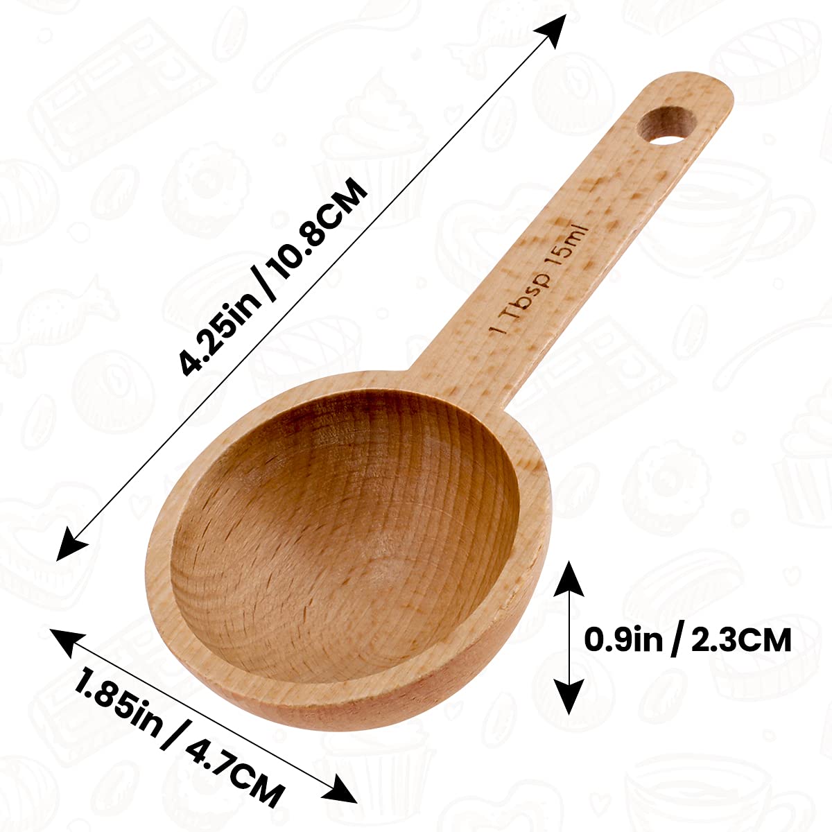 - Wooden Coffee Spoon in Beech, Measuring for Coffee Bean