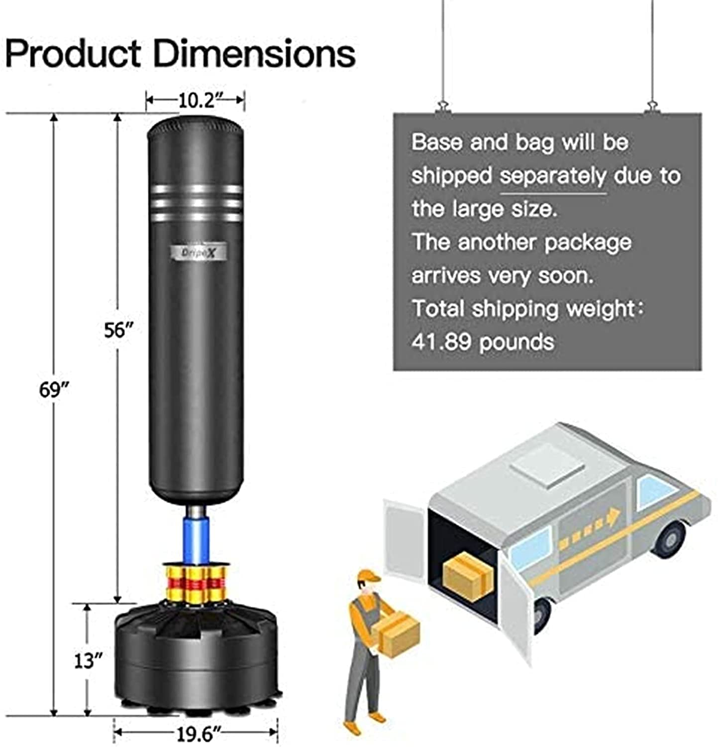 - Dripex Adult Free Standing Boxing Punch Bag | Heavy Duty Punching Bag Stand with Suction Cup Base | 69'' (Black) -