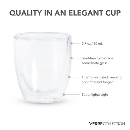 - Verre Collection Double Wall Glass Espresso Latte Cappuccino Mug, Coffee Cup | Set of 2 (2, 2.7 oz) (80 ml) -