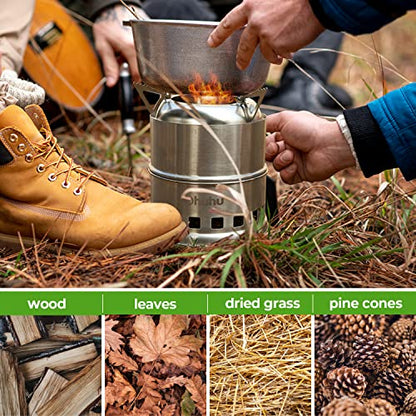 Camping Stove, Ohuhu Rocket Stove Camping Stainless Steel Lightweight Stove Wood Alcohol Stove Portable Outdoor Cooking Picnic BBQ Hiking with Mesh Bag