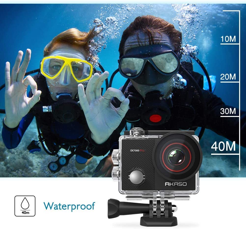 AKASO EK7000 Pro 4K Action Camera - Touch Screen EIS Adjustable View Angle 40m Waterproof Underwater Camera Remote Control Helmet Camera with Accessories Kit