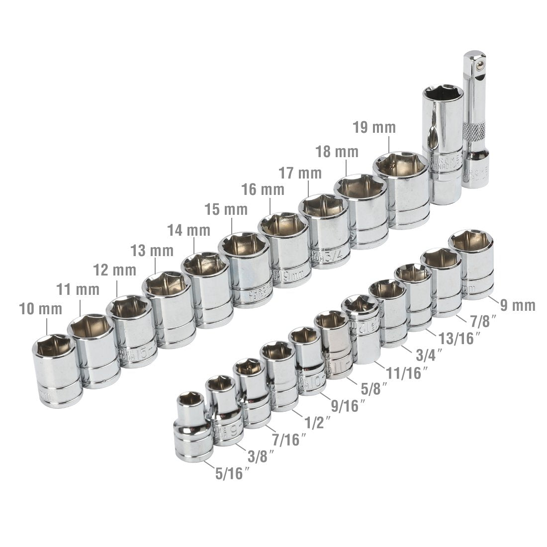 - WORKPRO 24PC Socket Set 3/8" Ratchet Drive Sockets Wrench, 11pc Metric & 10pc SAE Sockets, Extension Bar Spark Plug Rachet Set Spanners with Blow Molded Case