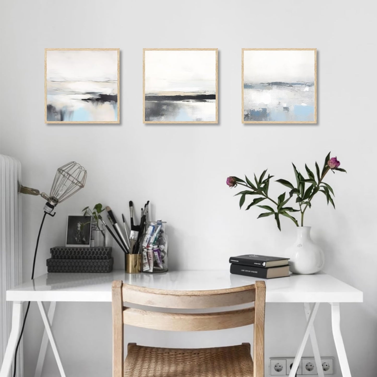 Dazzlewall Abstract Wall Decor Poster Modern White Blue Grey Wall Poster for Bedroom Living Room Decor 12x12 in Unframed Set of 4