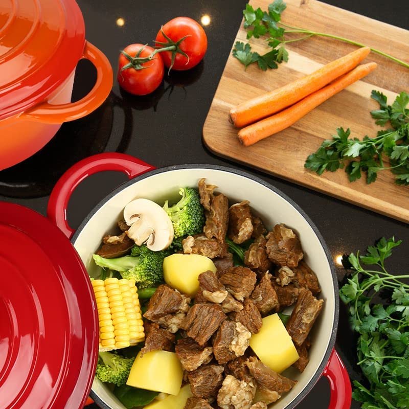 COOKWIN Cast Iron Dutch Oven,3 L Enamel Coated Cookware Pot with Self Basting Lid, Ideal for Family, Cerise