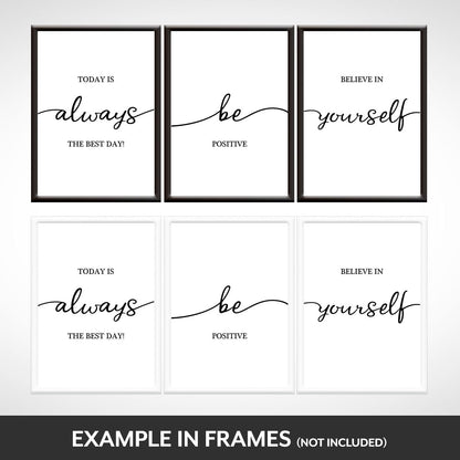 3 Motivational Posters for Walls in Home, Office or Classroom - Inspirational Positive Quotes to Believe in Yourself for Motivation Health Mood Positivity - Unframed A4 Black and White