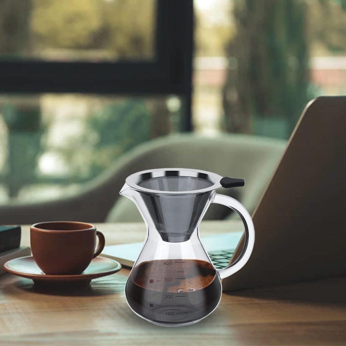 - HERCHR Pour Over Coffee Maker | 400ml/14Oz | Borosilicate Glass Pour Over Coffee Brewer -