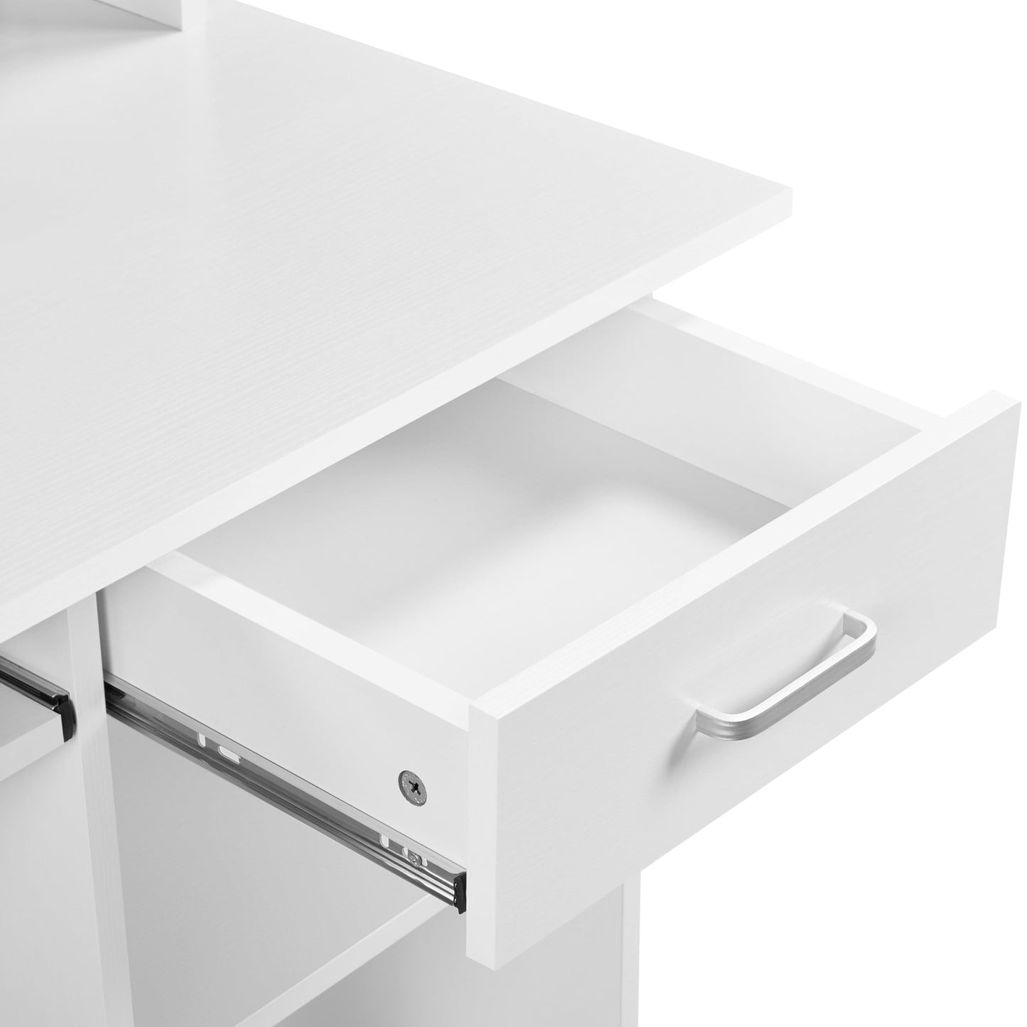 - Yaheetech 106x50x94cm Computer Desk with Storage Shelves/Keyboard Tray/Drawer/ for Home Office in White.
