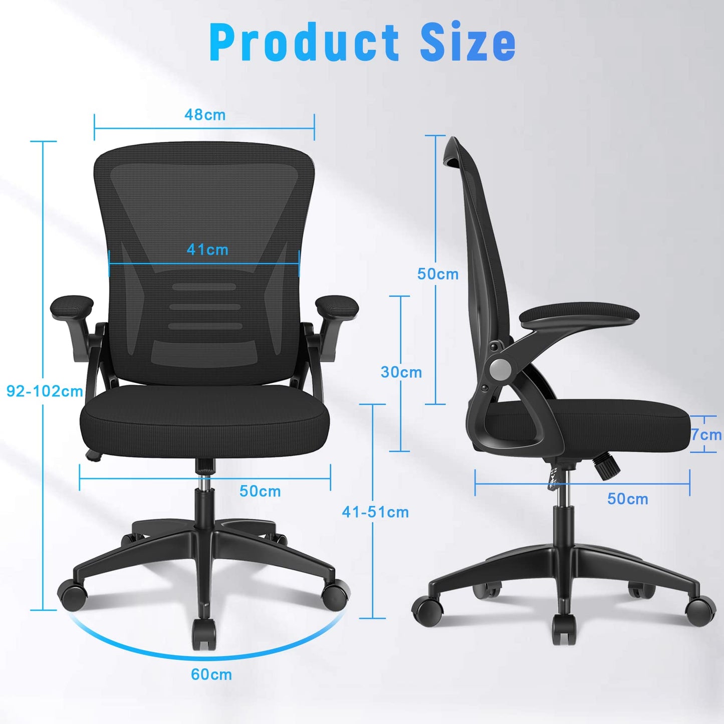 - naspaluro Office Chair Ergonomic Desk | 90° Flip-up Armrest Lumbar Support | Height Adjustable Chair -