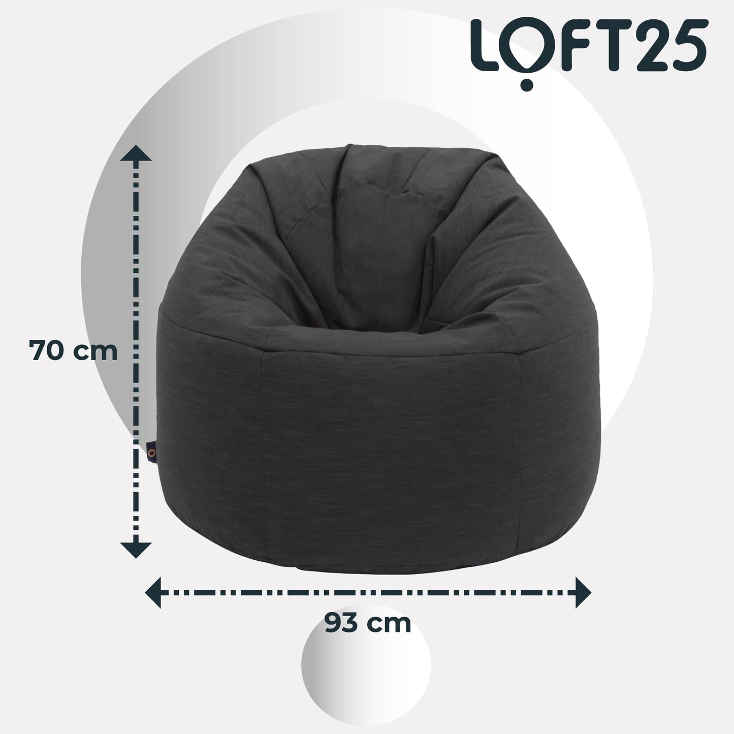 - Loft 25 Round Bean Bag Chair | Indoor Living Room Adult Gaming Beanbag | Lightweight Soft Touch Relaxing Sofa Seat -