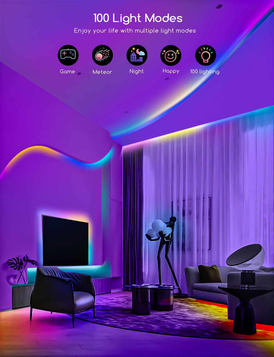 - Led Strip Lights with Remote and APP Control | 10m Lights | RGB Using IC Chips Control Rainbow Colour -