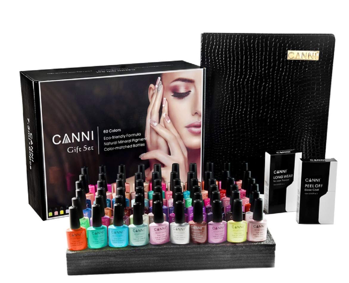 CANNI Gel Polish Kit 60pcs/set of 7.3ml Manicure Nail Art Salon UV Gel 18ml Peel Off Base Coat Long Wear Nowipe Topcoat