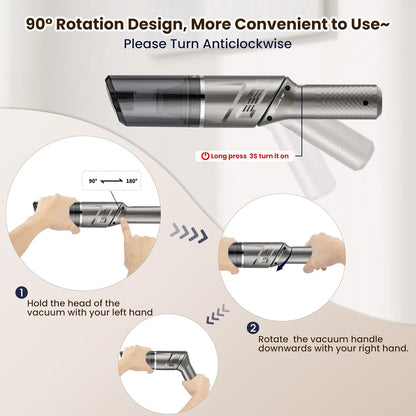 Car Vacuum Mini Vacuum Handheld Vacuum Cordless,120W Car Vacuum Cleaner High Power 90° Rotatable Handle Rechargeable Hand Vacuum Cordless Dry Wireless Portable Handheld Car Vacuum for Home/Car/Office