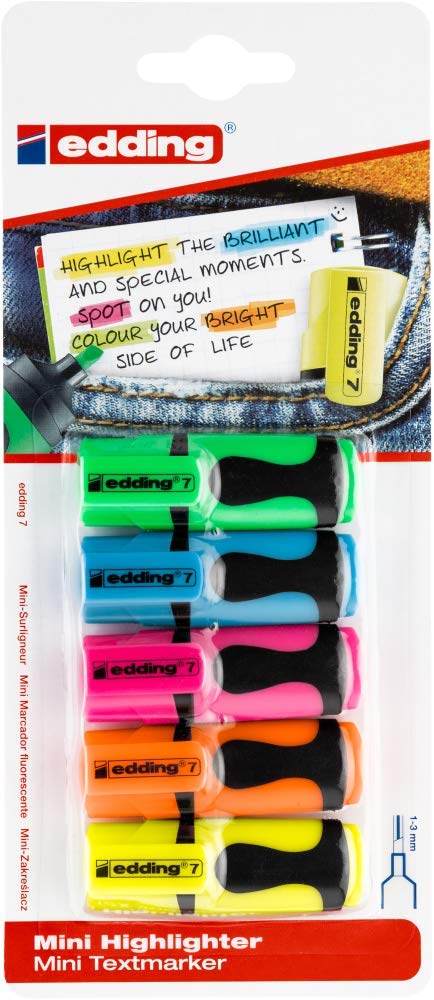 - Edding 7 mini highlighter | neon colours | 5 highlighter pens -