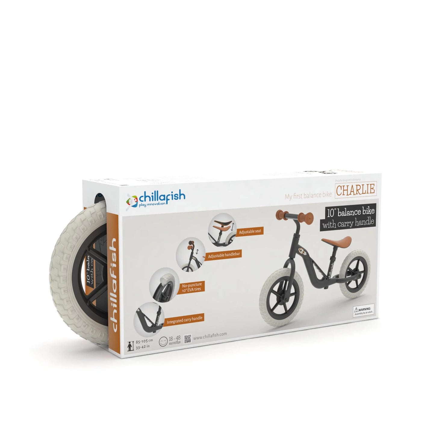 Chillafish Lightweight Kids' Balance Bike - Black | Adjustable Seat & Handlebar Balance Bike with Puncture-Proof Wheels, a Carry Handle & Custom Moulded Seat for Toddlers | Ages 18 Months to 4 Years