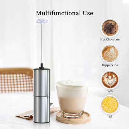- ELMWAY Electric Milk Frother Handheld | Stainless Steel Whisk -