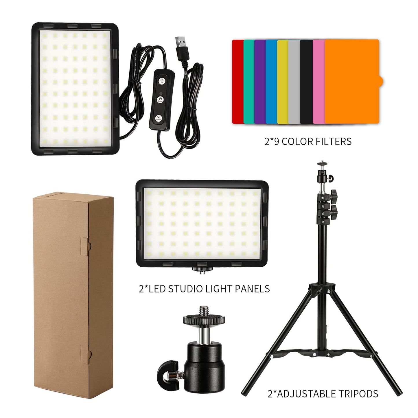 - Photography Video Lighting Kit | LED Studio Streaming Light | 9 Color Filters -