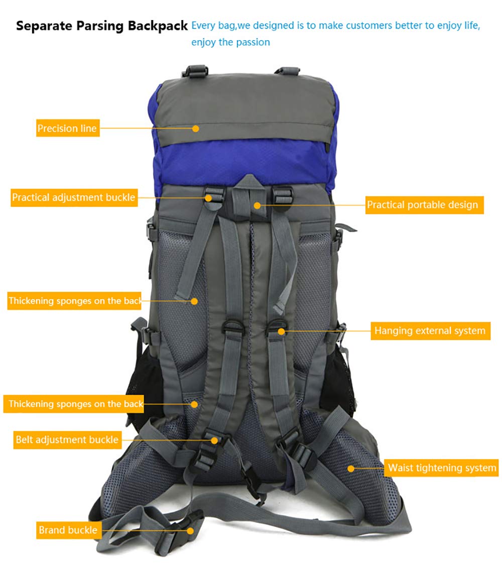 Bseash 60L Internal Frame Hiking Camping Backpack with Rain Cover, Outdoor Sport Travel Daypack for Climbing Touring (Green)