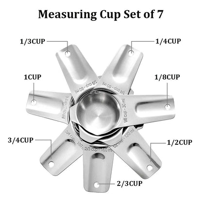- Measuring Cups | Stainless Steel 7 Piece Stackable Set for Dry or Liquid Ingredients -