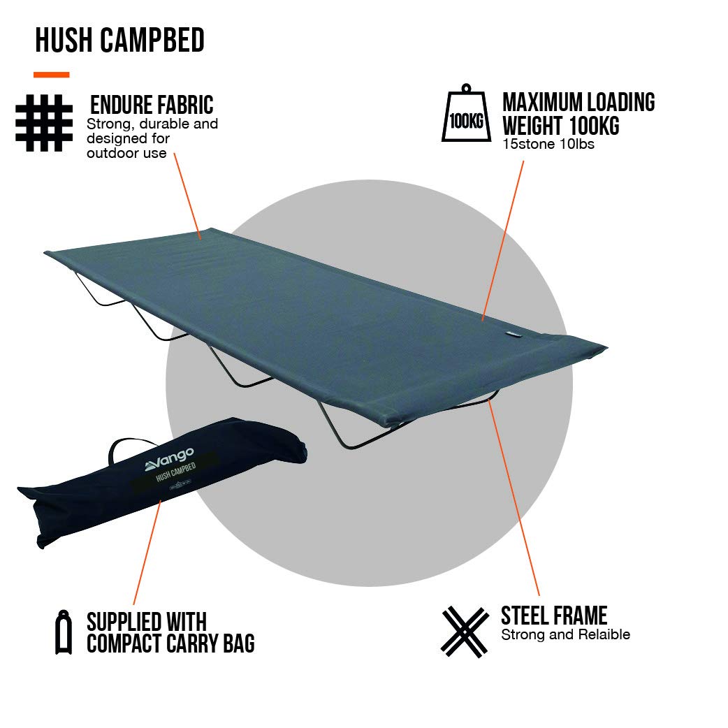 - Vango Unisex-Youth Hush Campbed Camping Bed, Granite Grey, Single, ACRHUSH G11TJ8 -