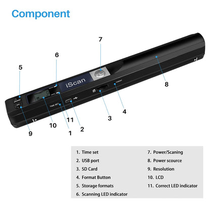 AOZBZ Portable Scanner, 900DPI USB Handheld Document Scanner for JPG PDF Format with 16GB Micro SD Card TF Card