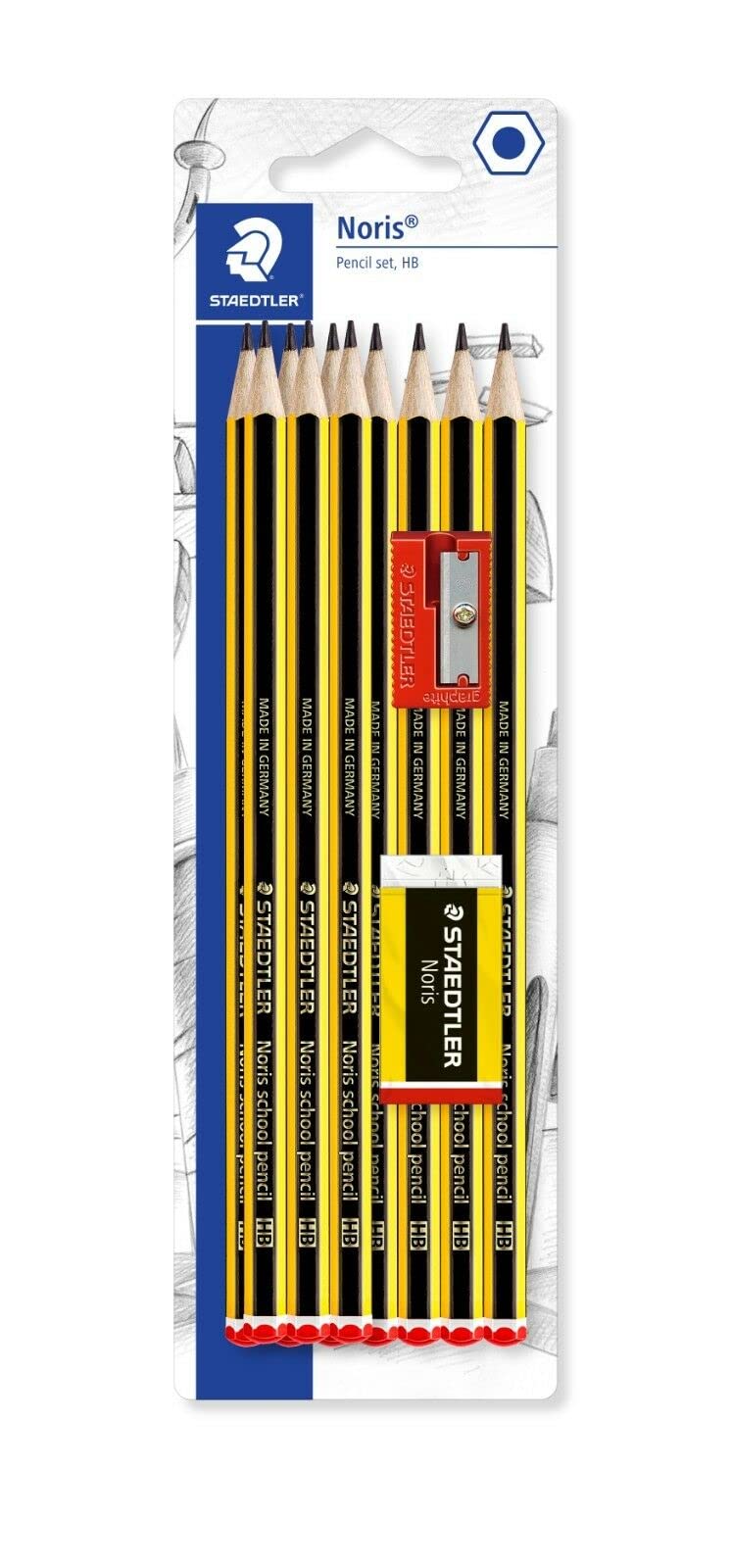 - STAEDTLER 121 | Noris School Pencils with Mini Eraser | Sharpener | Pack of 12 -