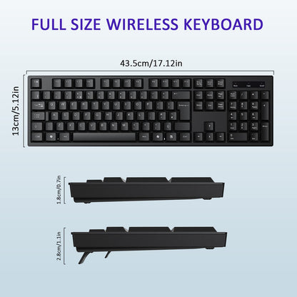 cimetech 2.4G Wireless Keyboard, QWERTY UK Full-Size Layout, USB Computer Keyboard with Numeric Keypad & Ergonomic Keys for Desktop/PC/Laptop/Surface/Smart TV/Notebook and Windows - Black